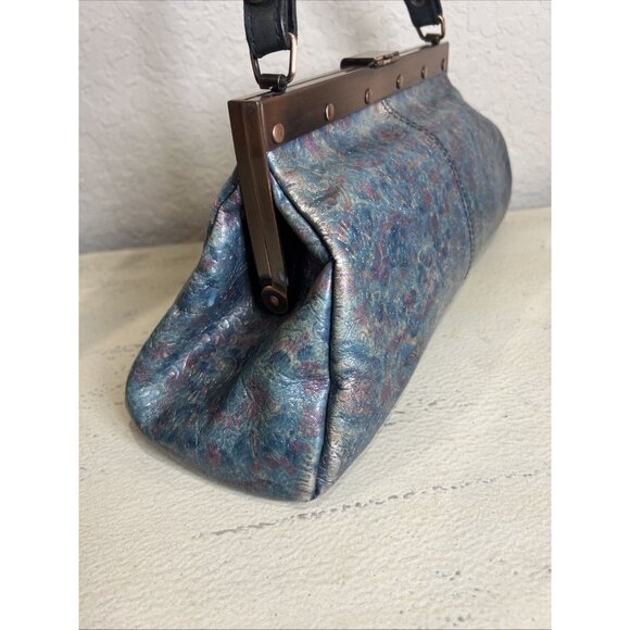Patricia Nash Blue Embossed Floral Leather Snap Latch Doctor Style Shoulder Bag - Picture 5 of 15
